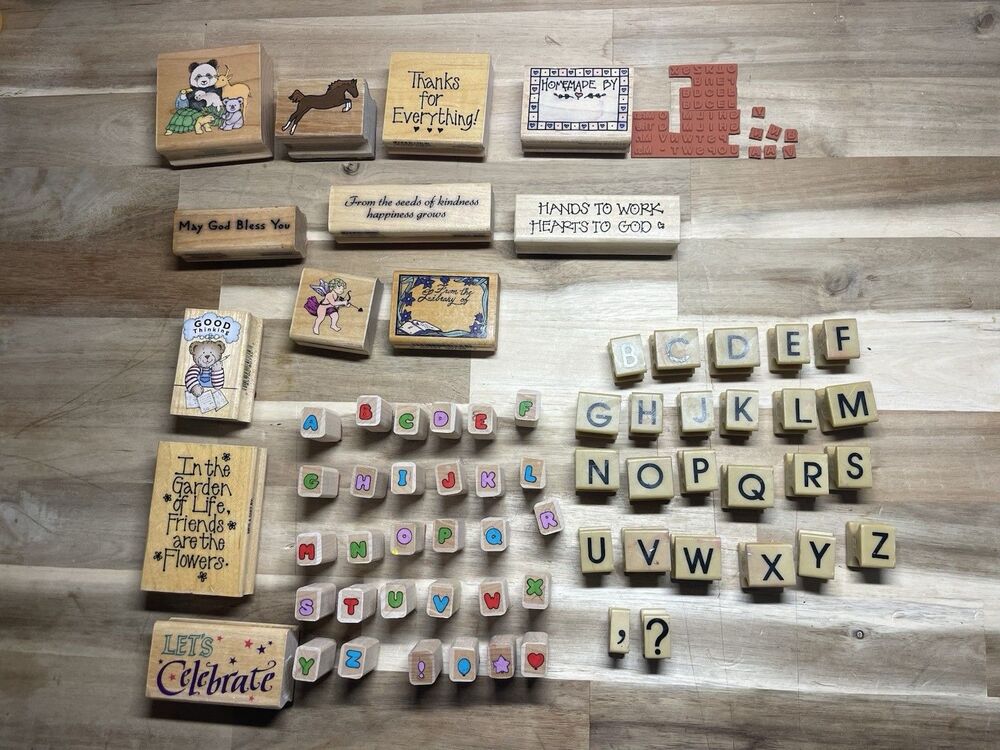 68pc Rubber Stamp Lot Alphabet Sets Hero Arts + Wood Mounted Mixed Craft